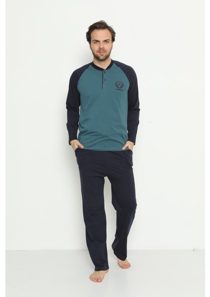 Erkek Uzun Kollu Cepli ve Yaka Düğmeli Süprem Pijama Takımı 01737
