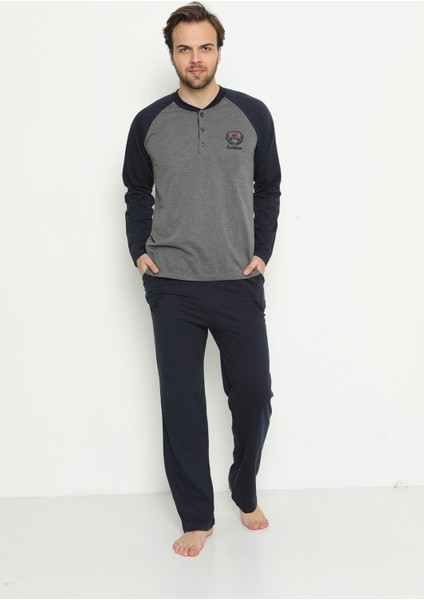 Erkek Uzun Kollu Cepli ve Yaka Düğmeli Süprem Pijama Takımı 01737
