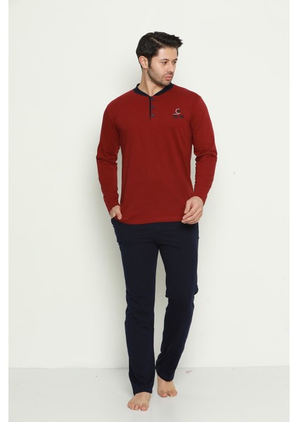 Modella Life Erkek Uzun Kollu Yaka Düğmeli ve Cepli Pijama Takım 2388