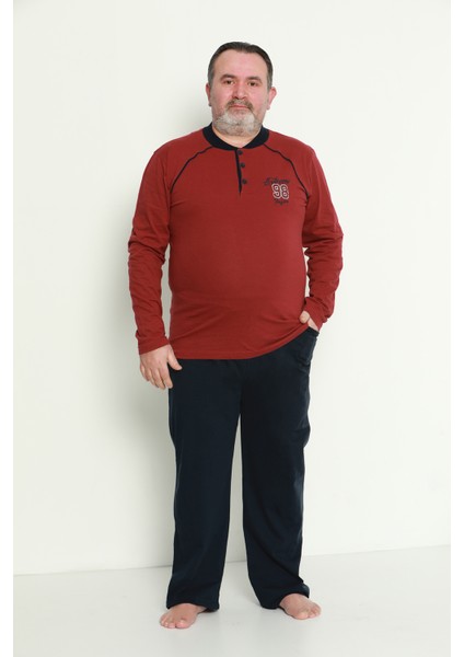 Erkek Uzun Kollu Cepli ve Yaka Düğmeli Battal Beden Süprem Pijama Takımı 01741 fiyatları