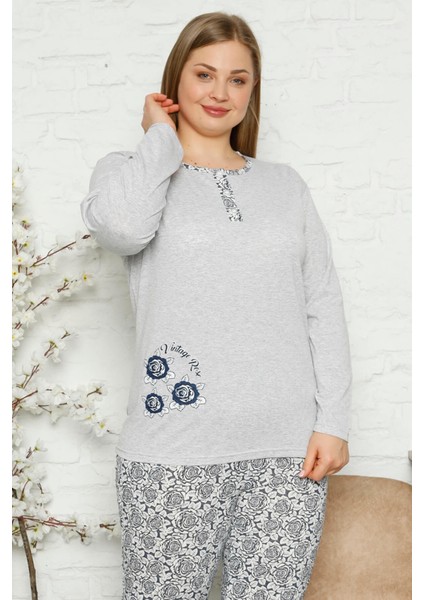 Kadın Süprem Uzun Kollu Cepli ve Yaka Düğmeli Battal Beden Pijama Takım 1745 fırsatları