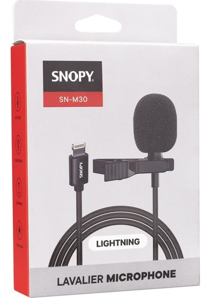 SN-M30 Siyah Lightning Akıllı Telefon, Tik-Tok ve Youtuber Yaka Mikrofonu