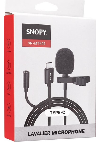 SN-MTK45 Siyah Type-C Akıllı Telefon, Tik-Tok ve Youtuber Kulaklık Çıkışlı Yaka Mikrofonu modelleri