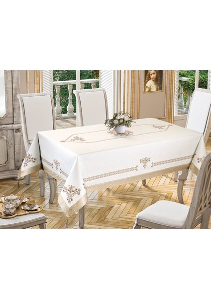 Lale Baskılı Dikdörtgen Masa Örtüsü Gold