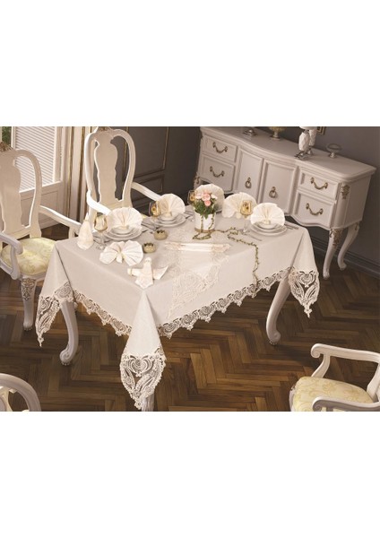 Rose Heart Masa Örtüsü 26 Parça Krem