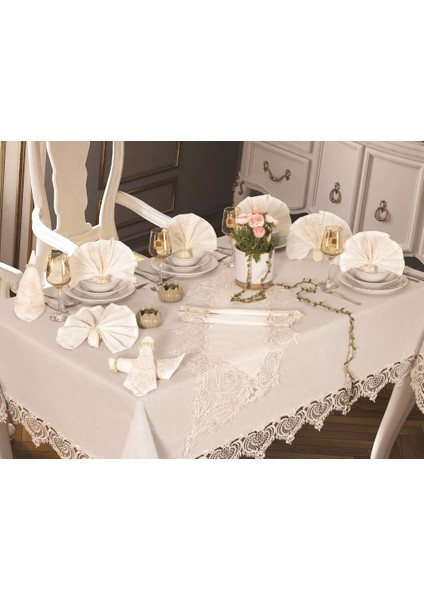 Rose Heart Masa Örtüsü 26 Parça Krem modelleri
