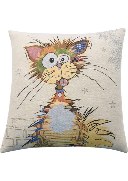 Kedi Desenli 43 x 43 cm Kırlent Kılıfı