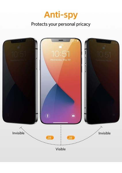 Apple iPhone 12 Mini Hayalet Privacy Gizli Tam Kapatan Cam Şeffaf