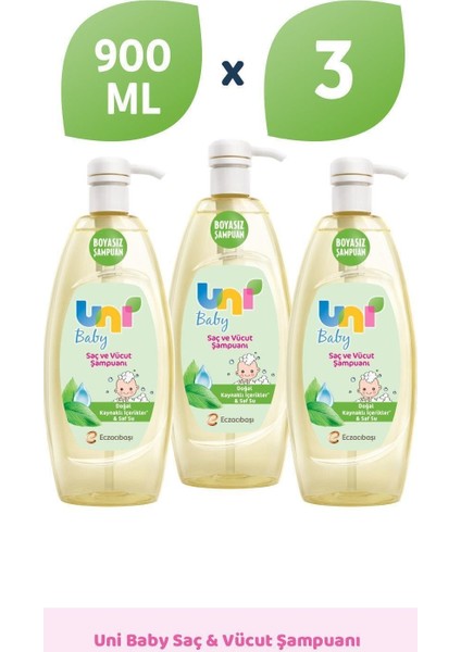 Uni Baby Boyasız Bebek Saç ve Vücut Şampuanı 3 x 900 ml