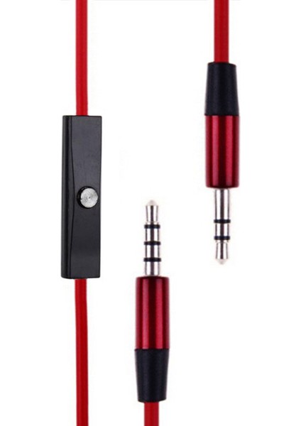 Mikrofonlu Çift Taraflı Aux Kablosu 3.5 mm Altın Uçlu Jak - 120 cm Kırmızı - AL2455