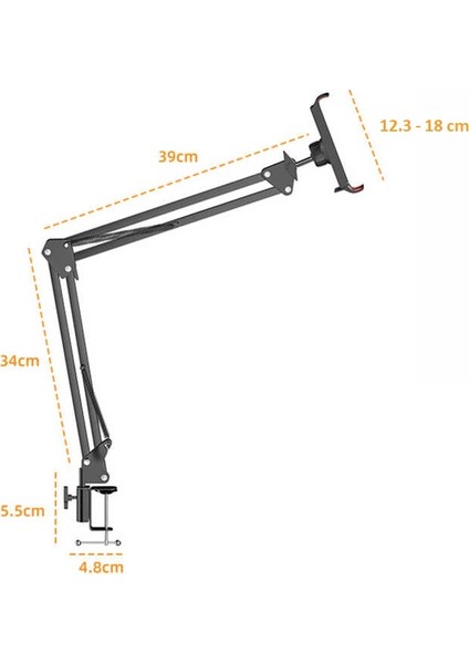 Esnek Uzun Kollu 6" 11" Teleskopik 360 Derece Dönebilen Masa Üstü Tablet Telefon Tutucu Stand