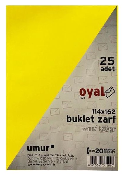 Buklet Zarf Sarı 80 gr Silikonlu 11 4 x 16 2