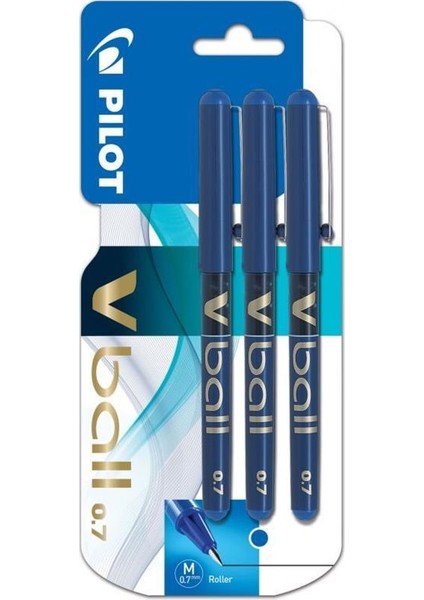 V-Ball 0 7 Mavi Sıvı Mürekkepli Roller Kalem 3'lü