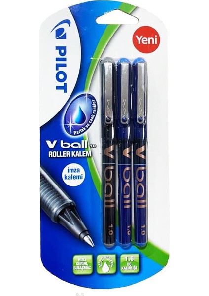 V-Ball 0 1 2 Mavi - 1 Siyah Sıvı Mürekkepli Roller Kalem 3'lü