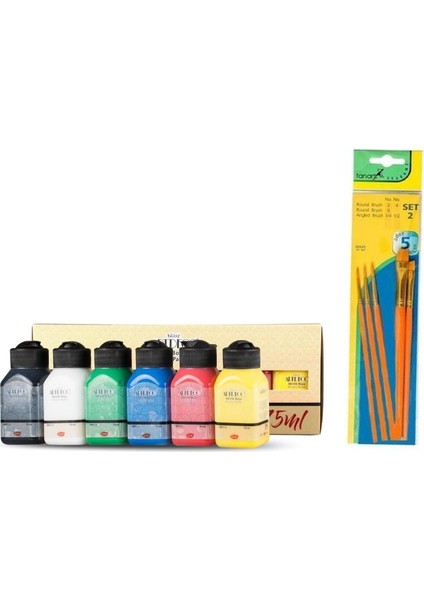 Akrilik Boya 6 x 75ML Set Canlı Renkler + Fanart Fırça 5'li