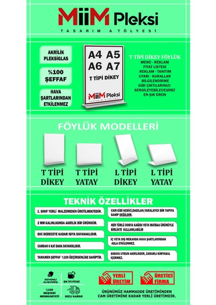 T Tipi A5 Pleksi Föylük Broşürlük-Dikey A5 Föylük 20'li