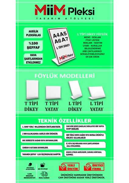 L Tipi A6 Pleksi Föylük Broşürlük-Dikey A6 Föylük 10'lu