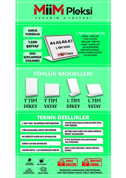 L Tipi A6 Pleksi Föylük Broşürlük-Yatay A6 Föylük 5'li