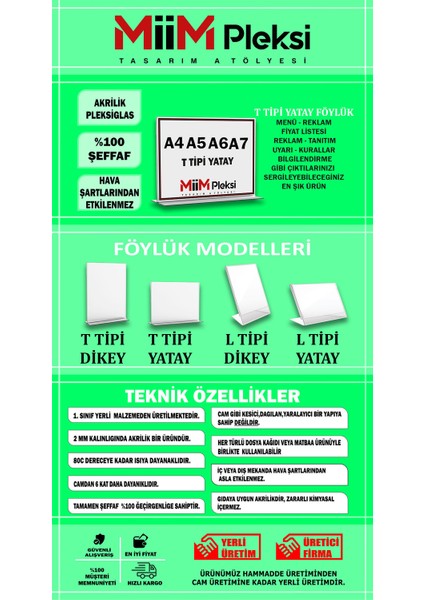 T Tipi A7 Pleksi Föylük Broşürlük-Yatay A7 Föylük 10'lu