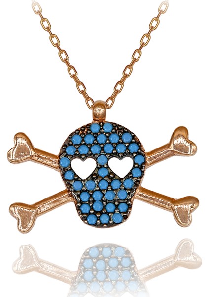 Turkuaz Taşlı Kuru Kafa Gümüş Kolye