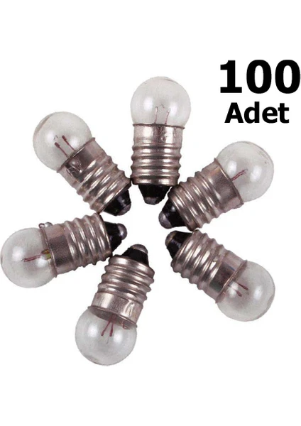 100 Adet, Mini Ampül, Deney Setleri Için, 2,5 Volt, Sarı Ampul