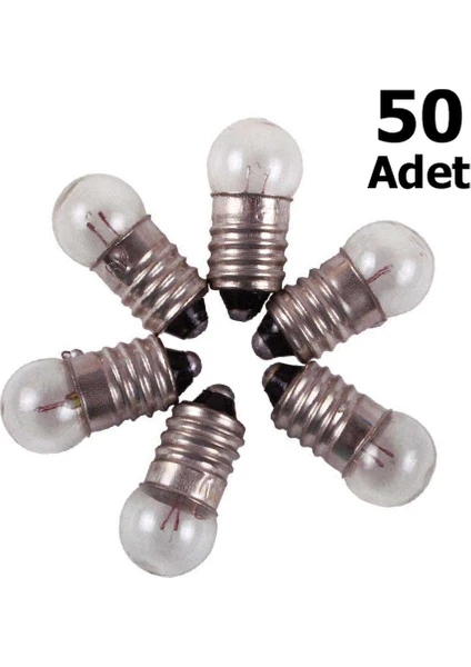 50 Adet, Mini Ampül, Deney Setleri Için, 2,5 Volt, Sarı Ampul