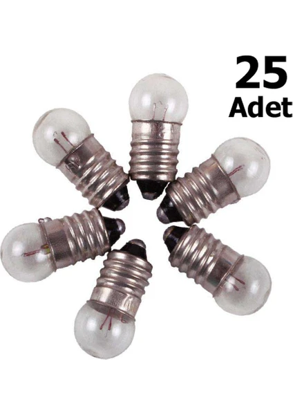 25 Adet, Mini Ampül, Deney Setleri Için, 2,5 Volt, Sarı Ampul