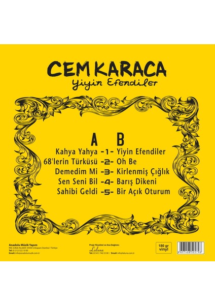 Cem Karaca - Yiyin Efendiler (Sınırlı Sayıda Sarı Renkli Lp) (Plak)