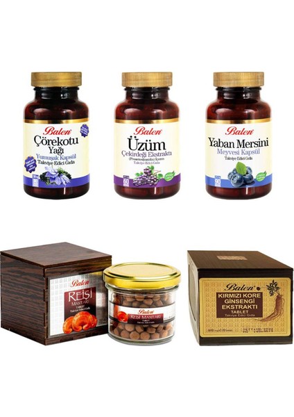 Gınseng+Çörekotu +Üzüm Çekirdeği+Yaban Mersin+Reishi Mantar