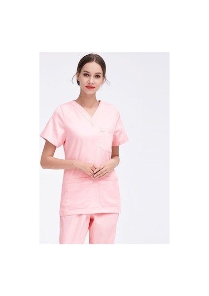 Pembe Bayan Hastane Doktor Hemşire Nöbet Cerrahi Tek Üst Forma