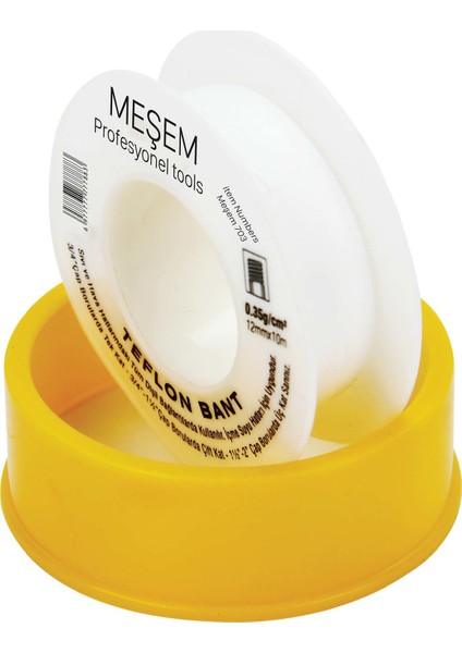 Kaya Makina Meşem Teflon Bant 8 M x 12 mm -1 Pakette 10 Adet