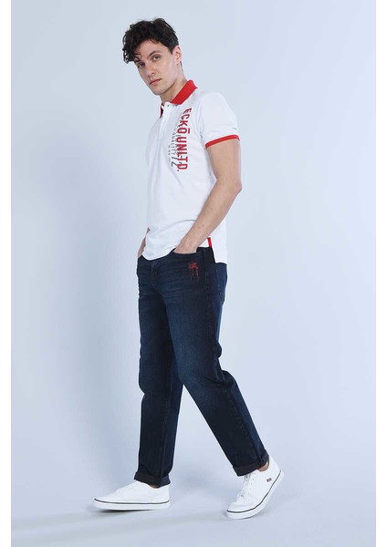 Davıs Beyaz Erkek Kontrast Yaka Detaylı, Baskılı Polo Yaka Tshirt modelleri