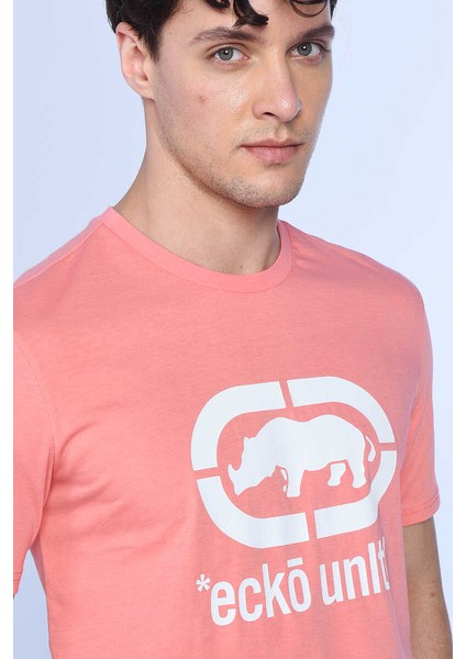 Logo Tee Pembe Erkek Bisiklet Yaka Tshirt