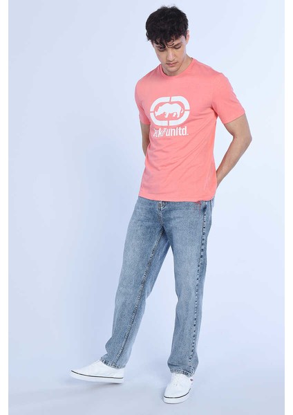 Logo Tee Pembe Erkek Bisiklet Yaka Tshirt