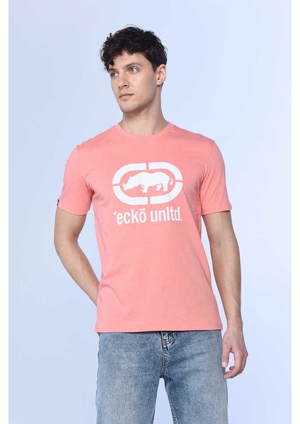 Logo Tee Pembe Erkek Bisiklet Yaka Tshirt