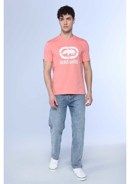 Logo Tee Pembe Erkek Bisiklet Yaka Tshirt