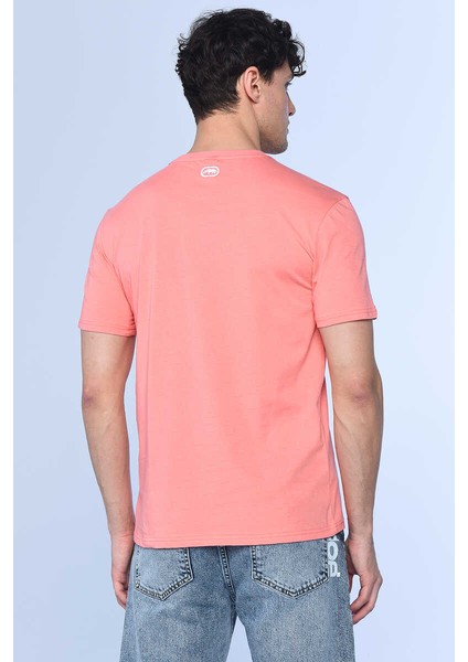 Logo Tee Pembe Erkek Bisiklet Yaka Tshirt