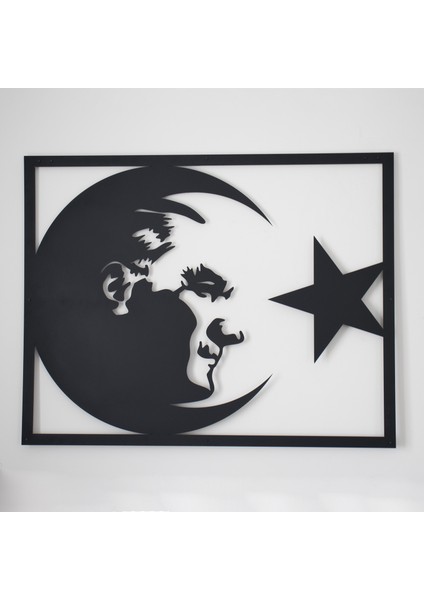 - Ay Yıldız Atatürk Portresi Duvar Oda Ev Aksesuarı Metal Tablo 100 x 78 cm