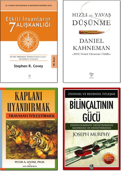 Etkili Insanların 7 Alışkanlığı + Hızlı ve Yavaş Düşünme + Kaplanı Uyandırmak + Bilinçaltının Gücü - 4 Kitap Set