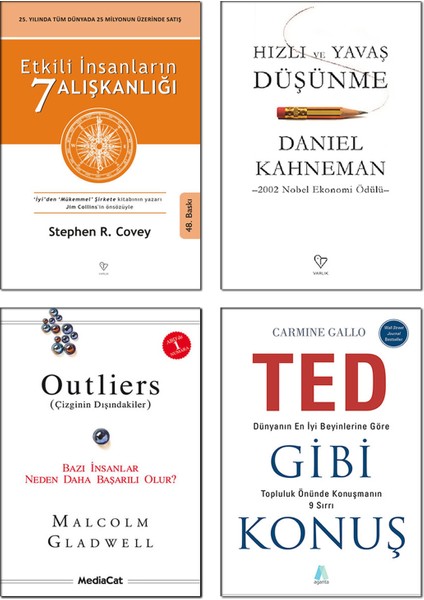 Etkili İnsanların 7 Alışkanlığı - Hızlı ve Yavaş Düşünme - Outliers: Çizginin Dışındakiler - Ted Gibi Konuş - 4 Kitap