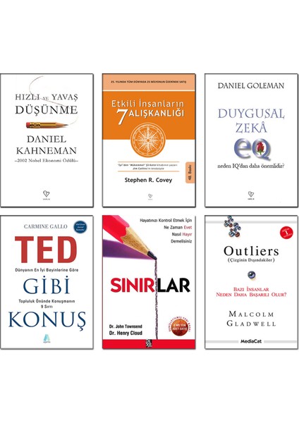 Etkili İnsanların 7 Alışkanlığı - Hızlı ve Yavaş Düşünme - Duygusal Zeka Neden Iq'dan Daha Önemlidir? - Ted Gibi Konuş - Outliers: Çizginin Dışındakiler - Sınırlar - 6 Kitap