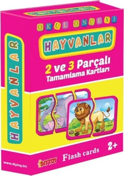 Eğitici Öğretici 2 ve 3 Parçalı Puzzle Hayvanları Tamamlama ve Tanıma Kartları