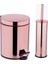 Rose Gold - Pembe Renk Banyo 5 Lt Pedallı Çöp Kovası + Klozet Fırçası Set 2