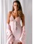 30427 Düz Saten Kumaşlı Arkası Bride Yazılı Kısa Sabahlık - Pembe 3