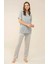 4083 Dokuma Kumaş Çizgili Pijama Takımı 4