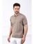 Bej Polo Yaka Düz Renk Erkek Pamuk Triko T-Shirt 3