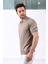 Bej Yaka Şerit Fermuarlı Erkek Pamuk Triko T-Shirt 3