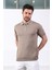 Bej Yaka Şerit Fermuarlı Erkek Pamuk Triko T-Shirt 5