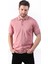 Gül/beyaz Yaka Şerit Düğmeli Erkek Pamuk Triko T-Shirt 1