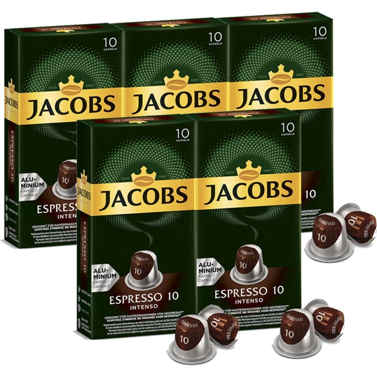 Jacobs Espresso 10 Intenso Kapsül Kahve 10 x 5 Paket (50 Adet) Nespresso Uyumlu